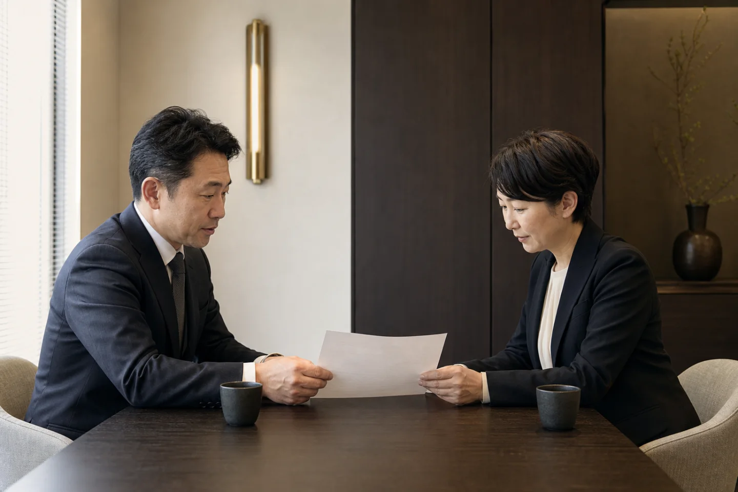 税理士と経営者が受任前に支援内容と仕事の進め方を確認している様子